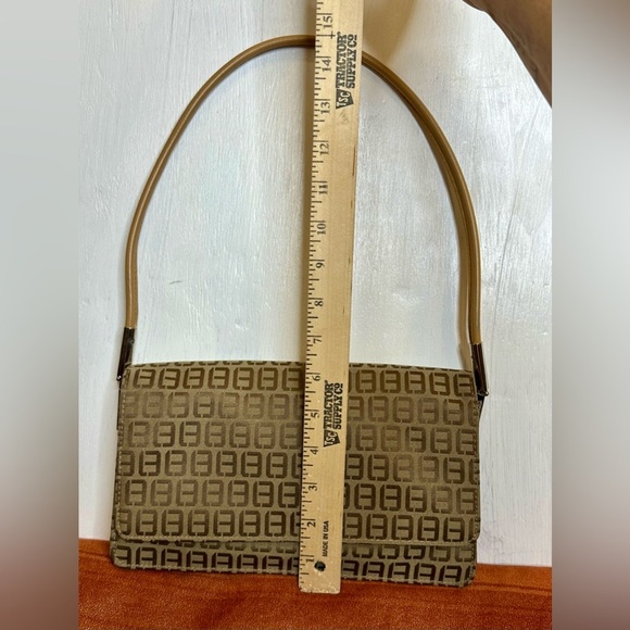 Vintage 90s Brown Monogram Shoulder Bag Jacquard Fabric Small Baguette Purse - Picture 4 of 10